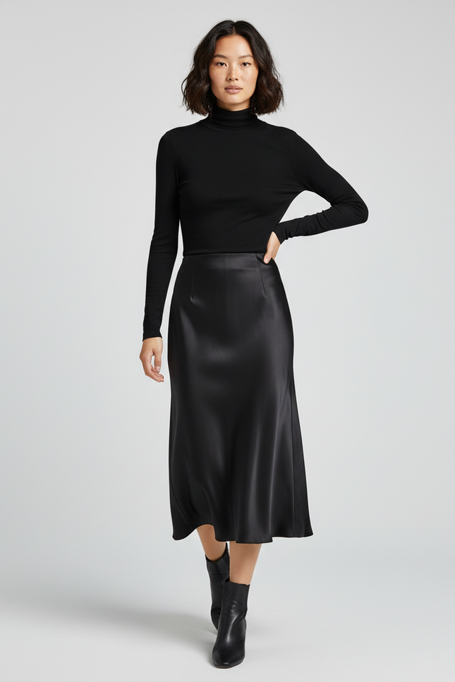 Jupe Longue Noir Satin