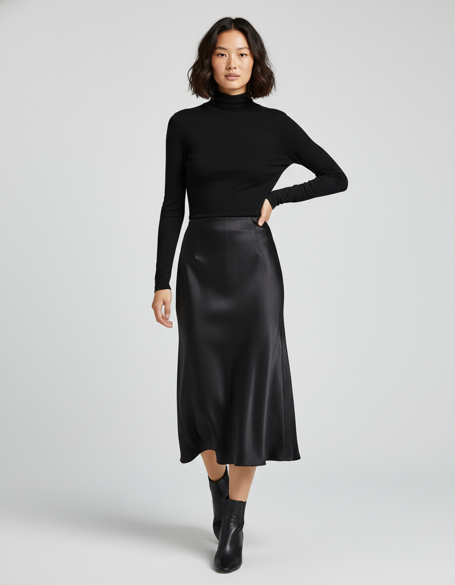 Jupe Longue Noir Satin