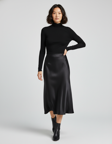 Jupe Longue Noir Satin