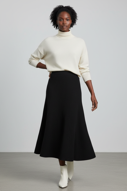 Jupe Longue Noire Plissée Élégante Tendance