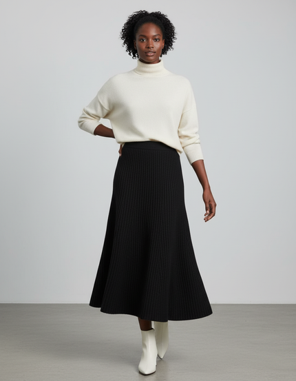 Jupe Longue Noire Plissée Élégante Tendance