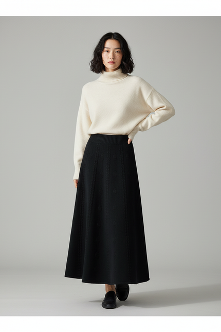 Jupe Longue Noire Jacquard Élégante