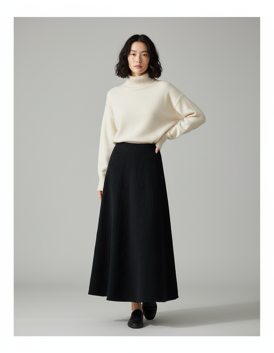 Jupe Longue Noire Jacquard Élégante