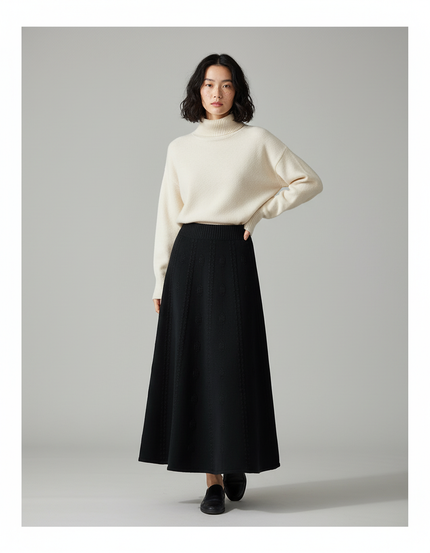 Jupe Longue Noire Jacquard Élégante