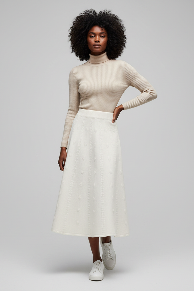 Jupe Évasée Taille Haute Mi-Longue