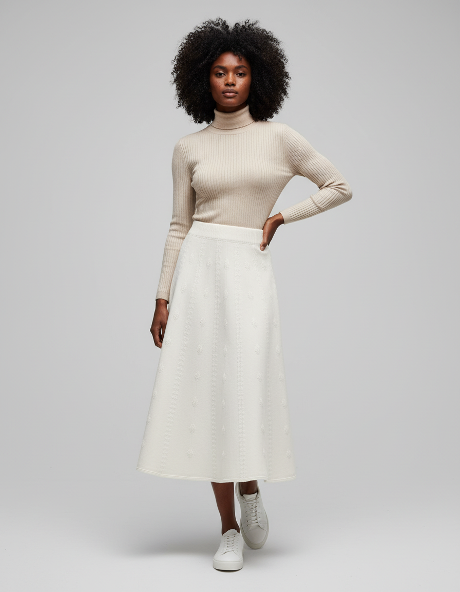 Jupe Évasée Taille Haute Mi-Longue