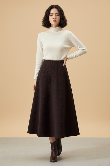 Jupe Longue Marron Jacquard Élégante