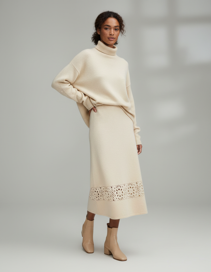 Jupe Longue Crème Ajourée Élégante