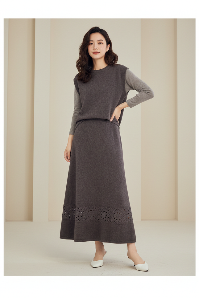 Jupe Longue Maille Ajourée Élégante