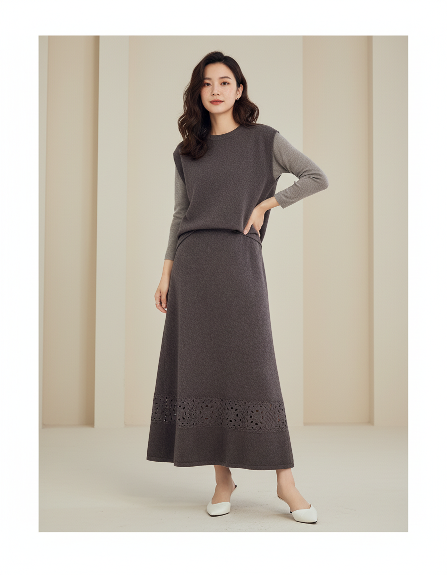 Jupe Longue Maille Ajourée Élégante