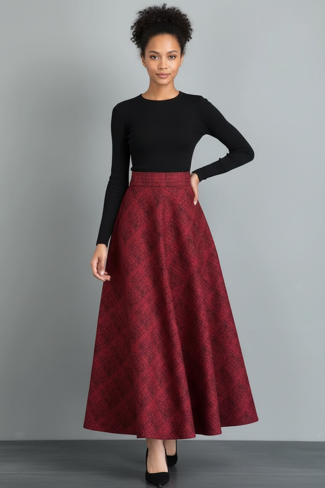 Jupe Longue Évasée Rouge Élégante