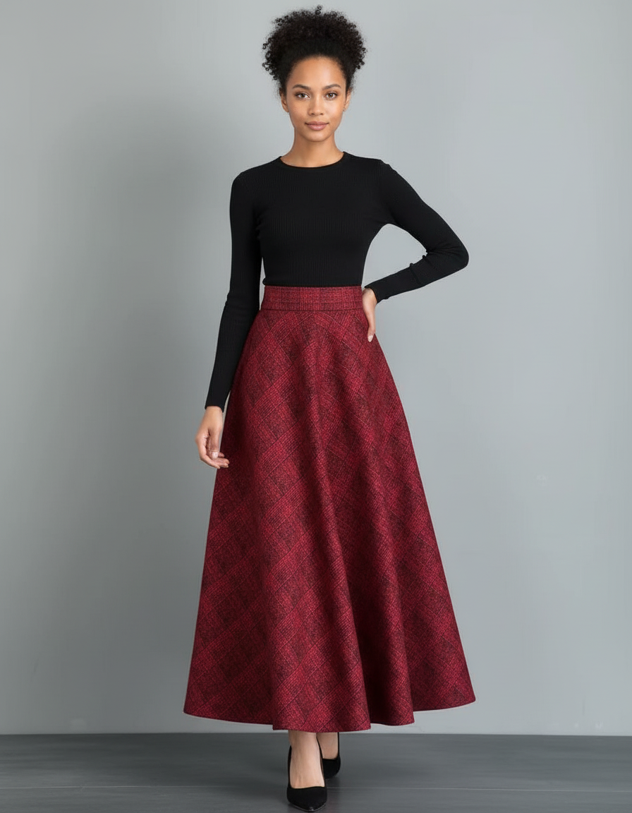 Jupe Longue Évasée Rouge Élégante