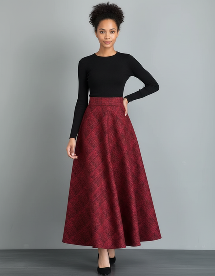 Jupe Longue Évasée Rouge Élégante
