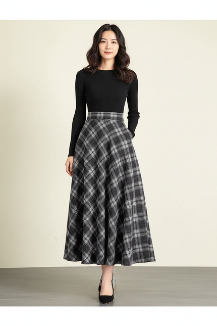 Jupe Longue A-Line Carreaux Élégante