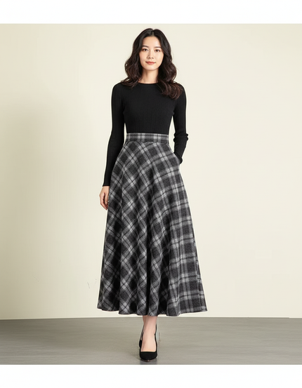 Jupe Longue A-Line Carreaux Élégante