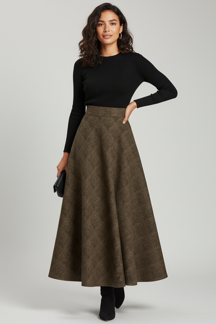 Jupe Longue Évasée Carreaux Élégante
