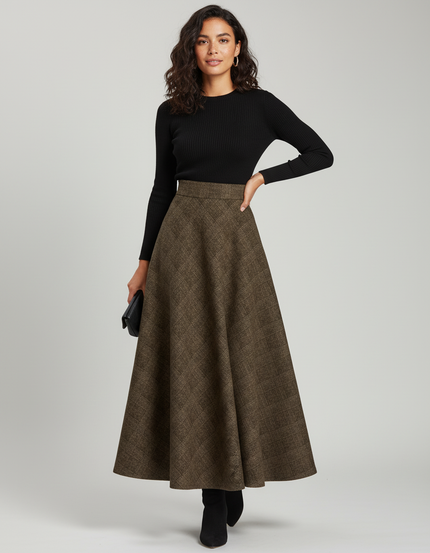 Jupe Longue Évasée Carreaux Élégante