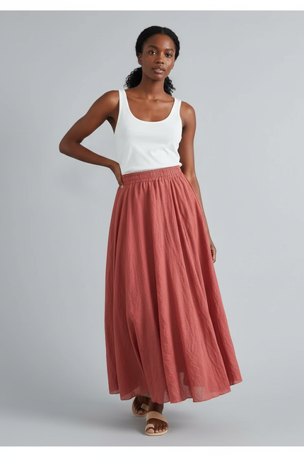 Jupe Longue Femme Terracotta