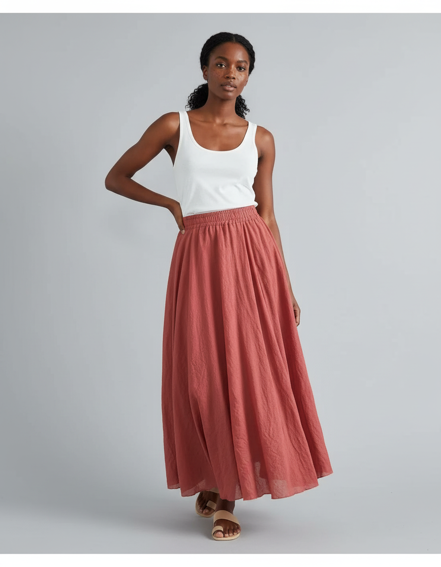 Jupe Longue Femme Terracotta