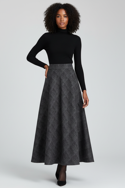 Jupe Longue Carreaux Grise Élégante