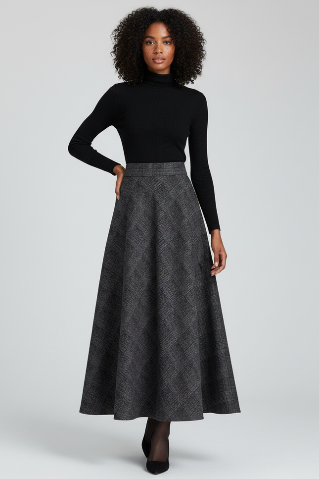 Jupe Longue Carreaux Grise Élégante