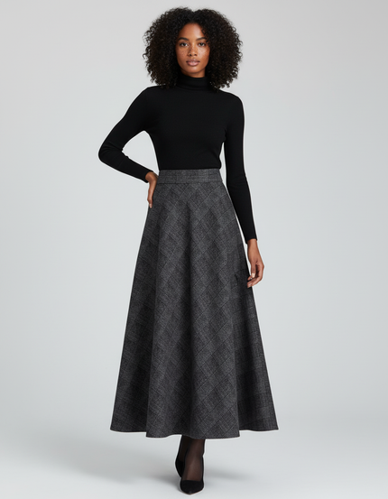 Jupe Longue Carreaux Grise Élégante