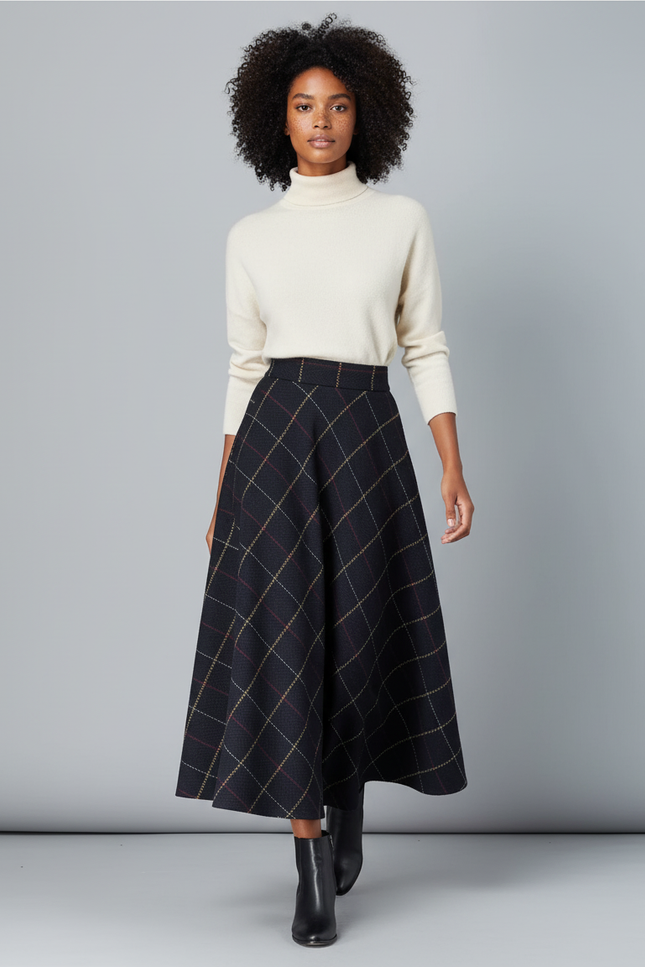 Jupe Longue Écossaise Évasée Élégante