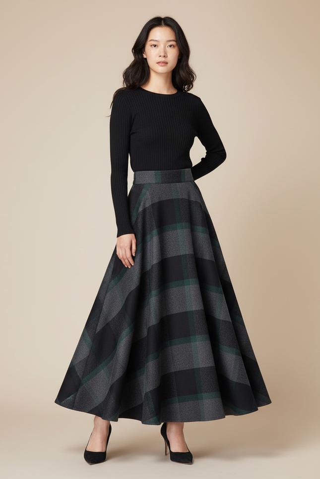 Jupe Longue Carreaux Évasée Élégante
