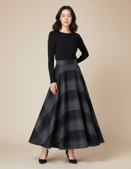Jupe Longue Carreaux Évasée Élégante
