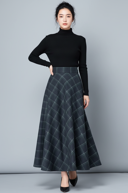 Jupe Longue Carreaux Laine Élégante