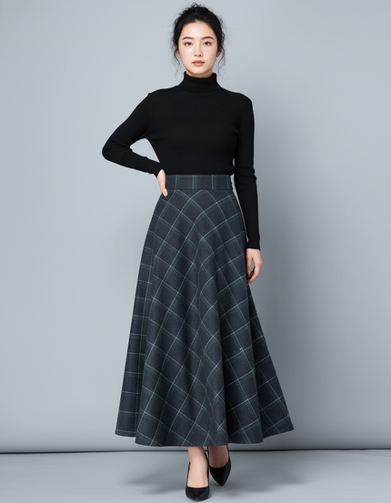 Jupe Longue Carreaux Laine Élégante