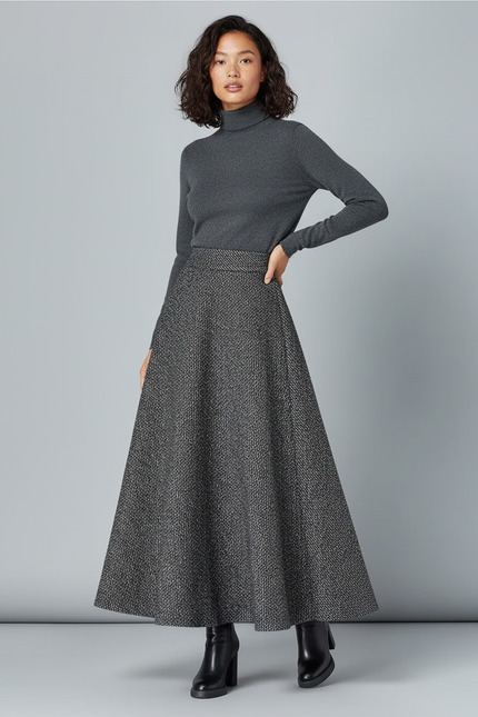Jupe Longue Tweed Évasée Élégante