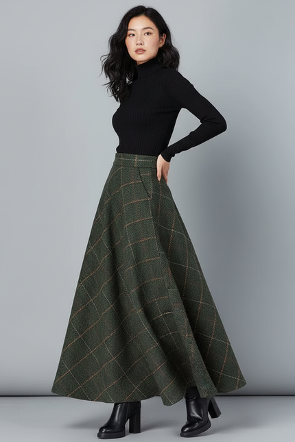 Jupe Longue Laine À Carreaux Élégante