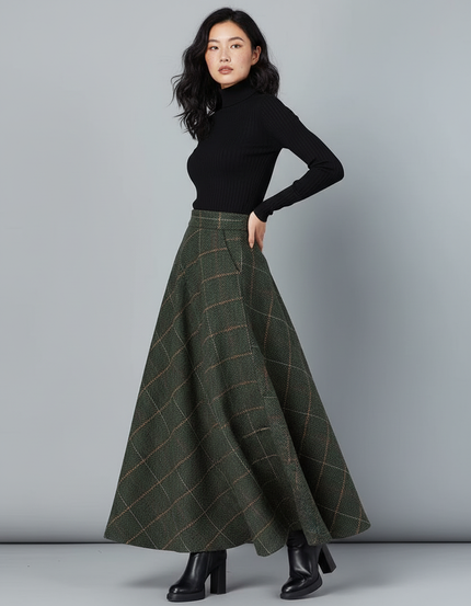 Jupe Longue Laine À Carreaux Élégante