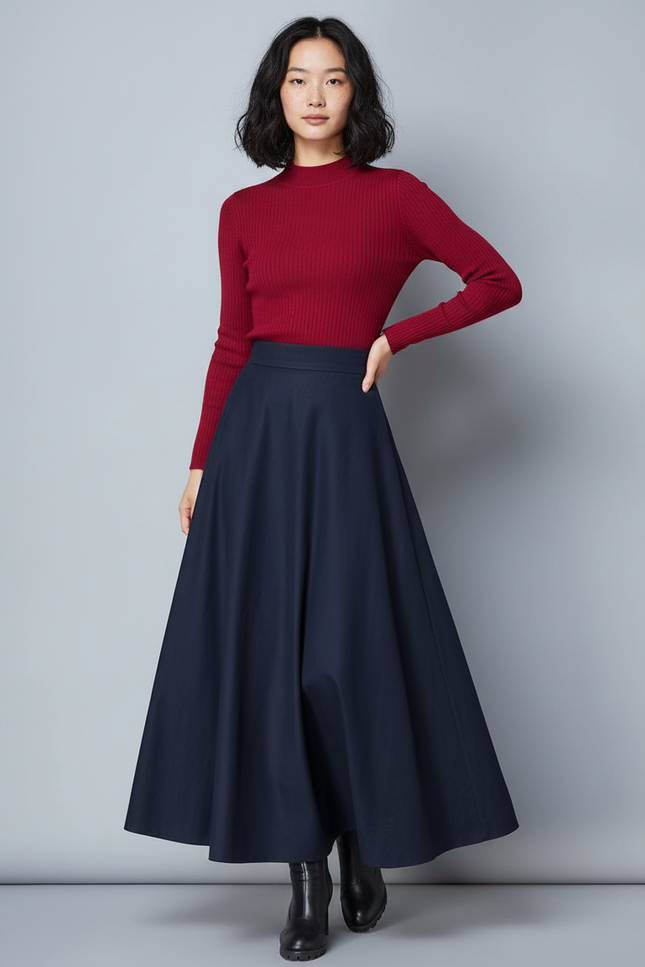 Jupe Longue Bleu Marine Évasée Élégante