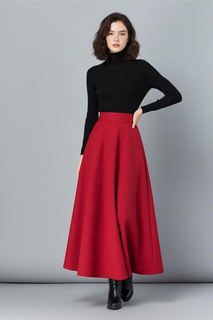 Jupe Longue Rouge Évasée Élégante