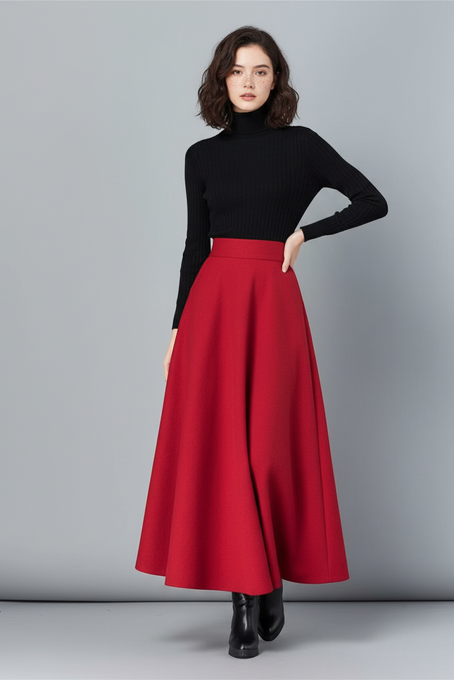 Jupe Longue Rouge Évasée Élégante