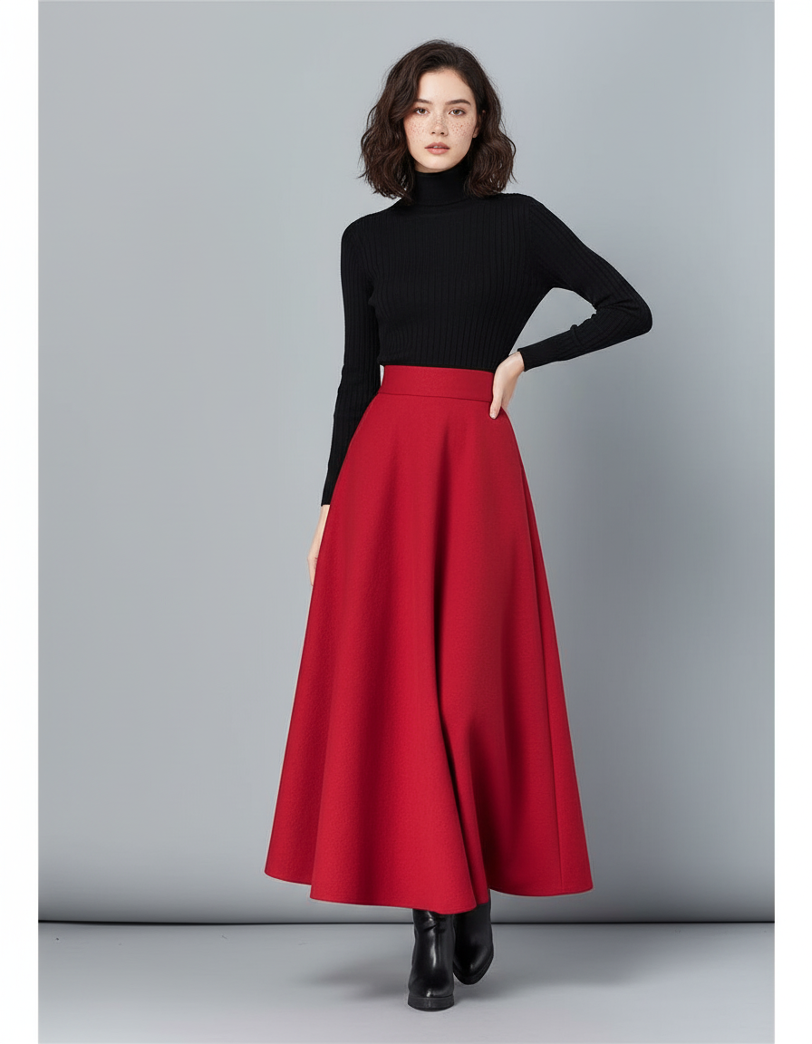 Jupe Longue Rouge Évasée Élégante