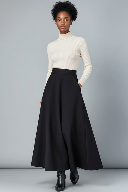 Jupe Longue Noire Évasée Élégante