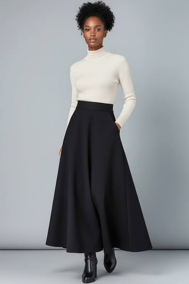Jupe Longue Noire Évasée Élégante