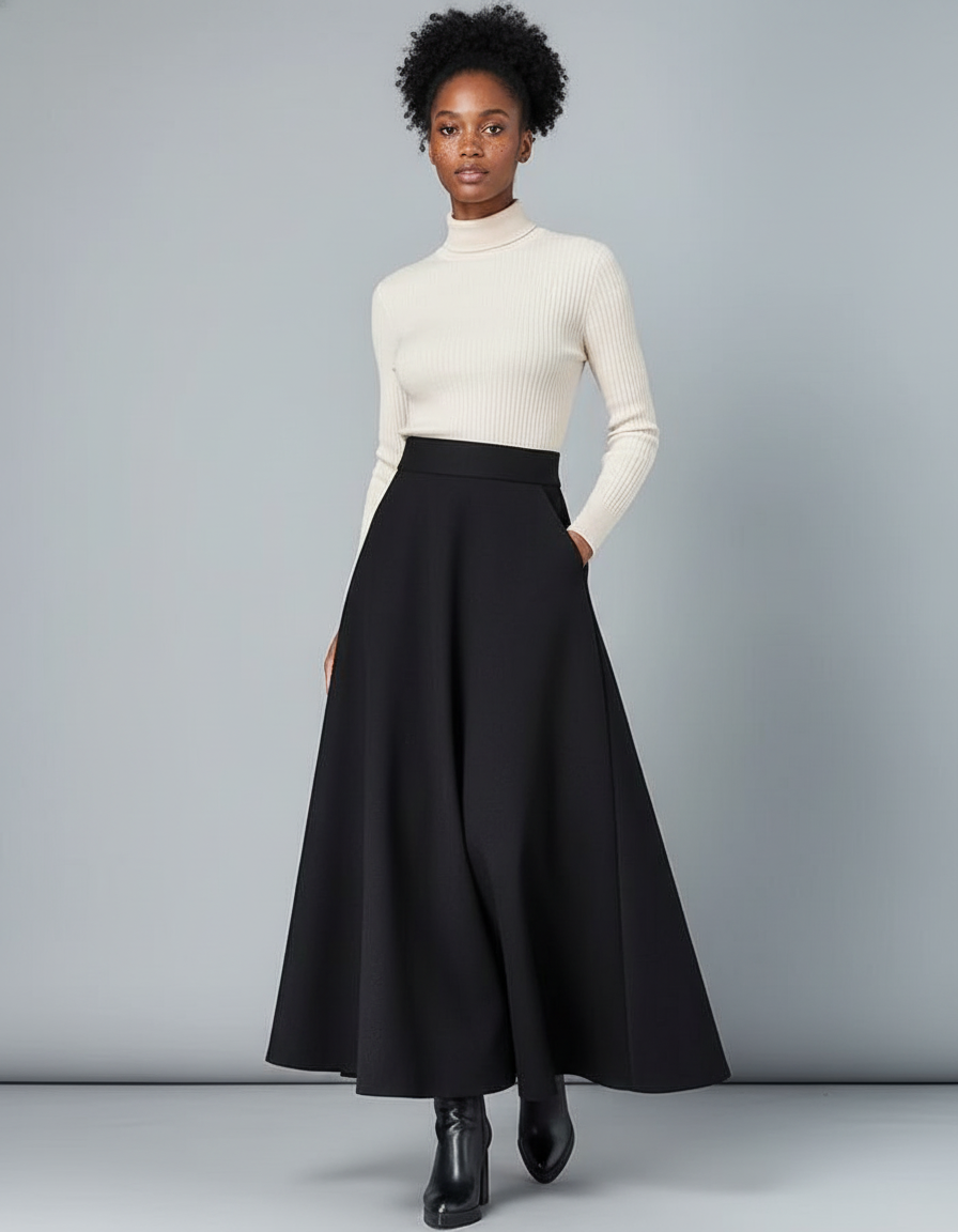 Jupe Longue Noire Évasée Élégante