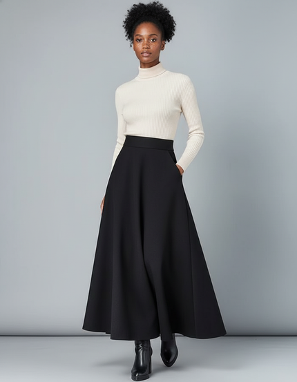 Jupe Longue Noire Évasée Élégante
