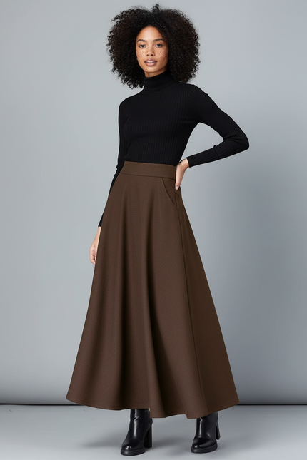 Jupe Longue Marron Évasée Élégante