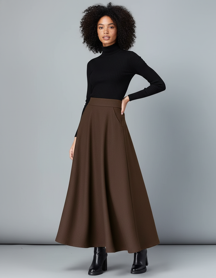Jupe Longue Marron Évasée Élégante