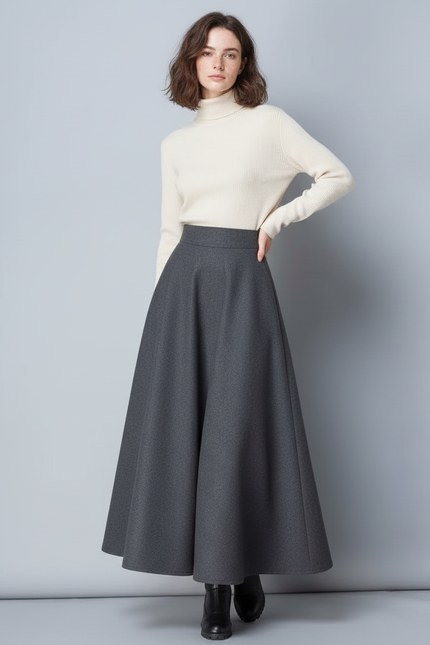 Jupe Longue Laine Évasée Élégante
