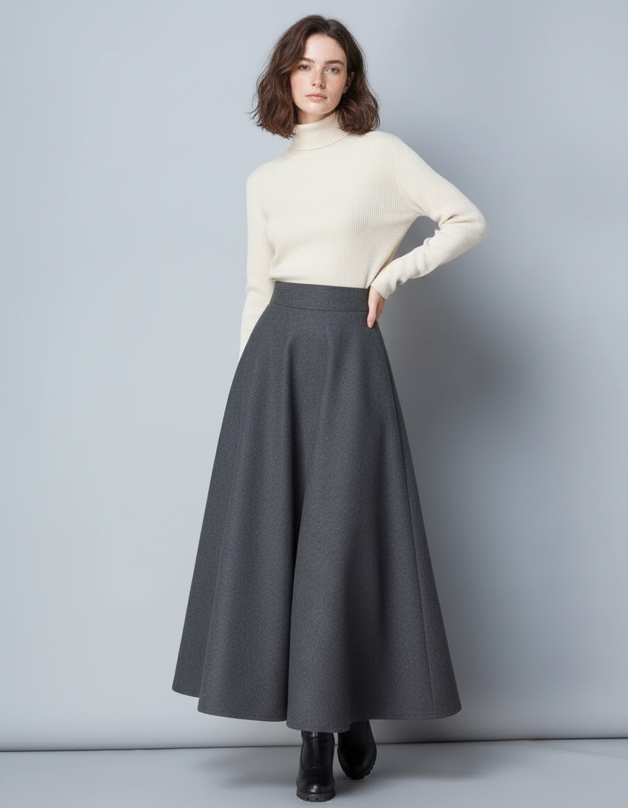 Jupe Longue Laine Évasée Élégante