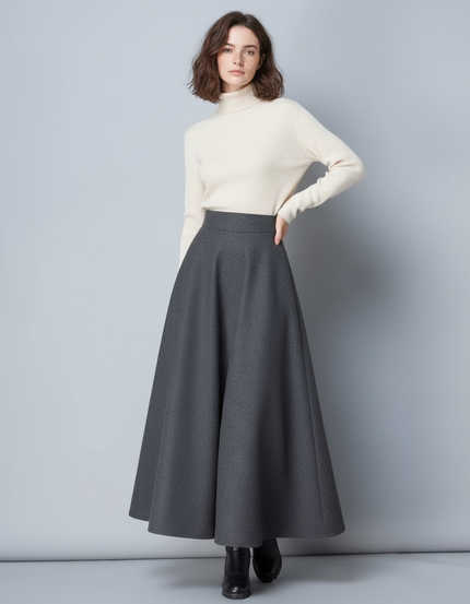 Jupe Longue Laine Évasée Élégante