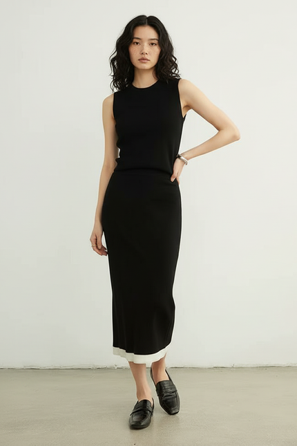 Jupe Longue Tricotée Noire Chic