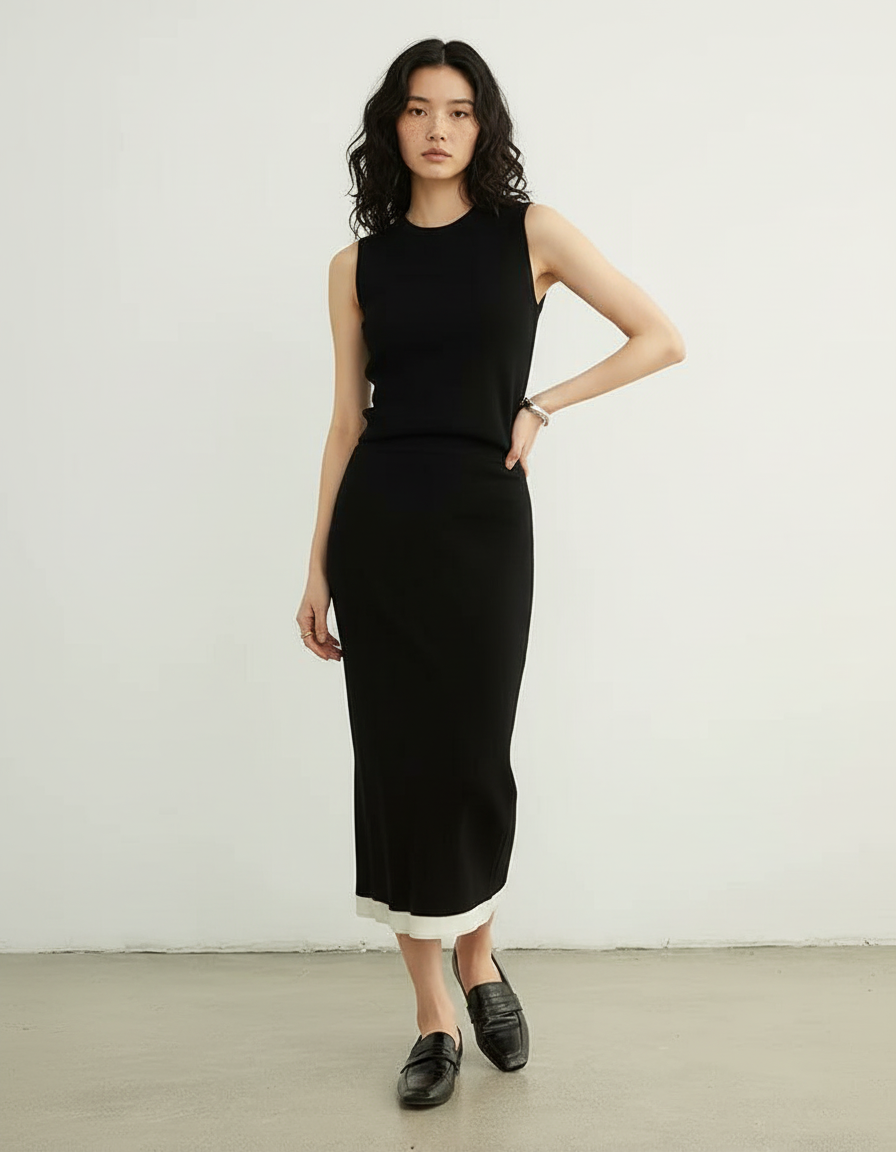 Jupe Longue Tricotée Noire Chic