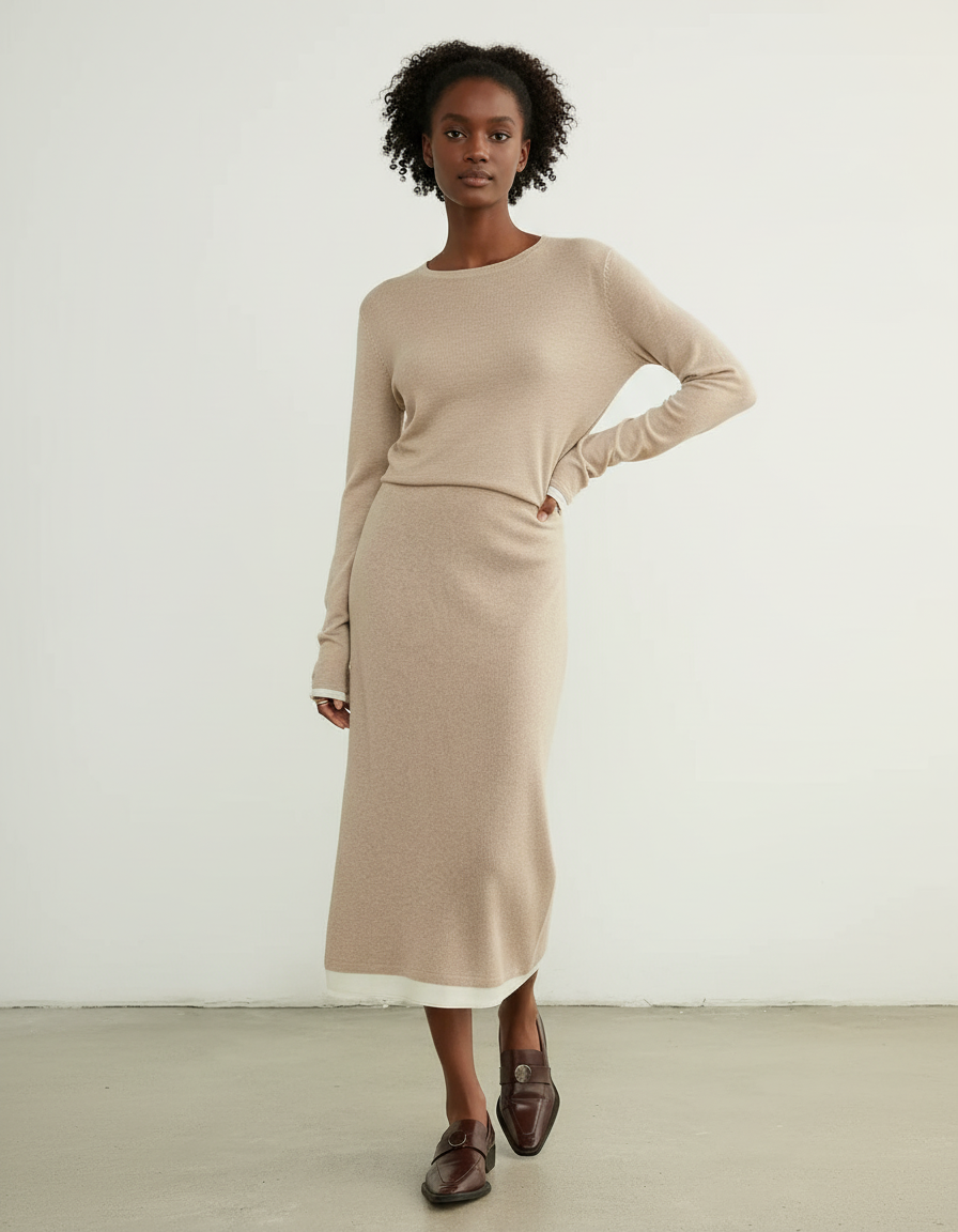 Jupe Longue Beige Maille Élégante Chaleureuse